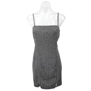 H&M Divided Black Metallic Sleeveless Cami Camisole Mini Bodycon Tank Dress L